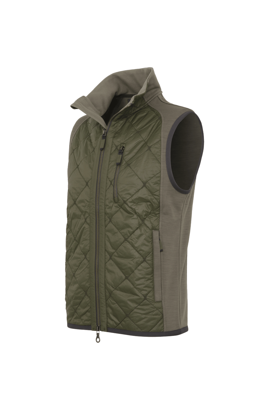 Steppweste für Herren mit Wool Powerstrecht im Rücken Farben Ivy-grün, Seitenansicht.