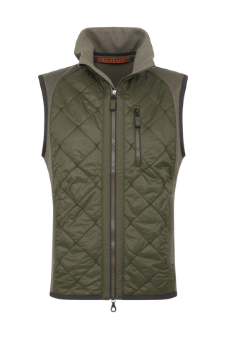 Steppweste für Herren mit Wool Powerstrecht im Rücken Farben Ivy-grün, Vorderansicht.