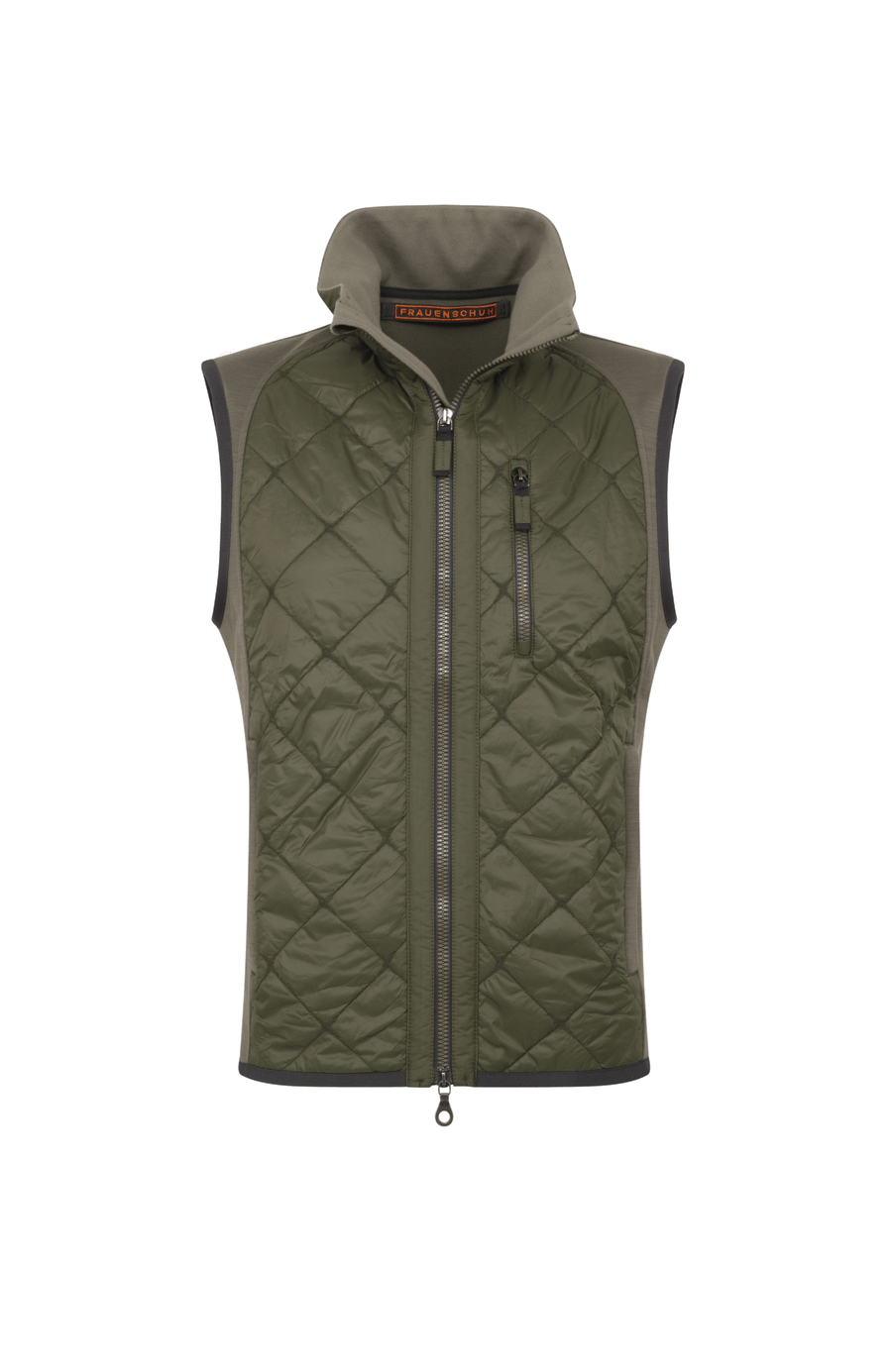 Steppweste für Herren mit Wool Powerstrecht im Rücken Farben Ivy-grün, Vorderansicht.