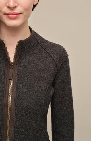 Taillierte Walkjacke für Damen, Modell 638129 Joy-CW, Farbe dunkelgrau, Detailansicht, Made in Austria