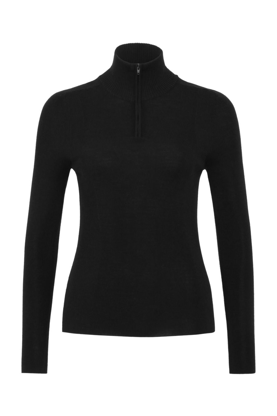 Damen Unterziehshirt Modell 713560 Jean-MV in Schwarz, Vorderansicht, aus feinster Merinowolle von Frauenschuh