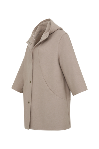 Elegantes Damen-Walkcape Modell 705129 Desiree-CW in den Farben Sandstone, Cashmere und Midnight – gefertigt in Österreich aus feinster Merinowolle