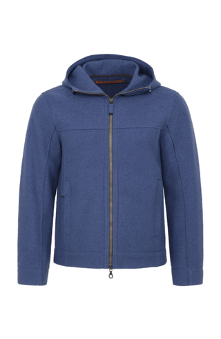 Walkjacke für Herren mit Kapuze in Blau – Modell Kian-CW, Vorderansicht