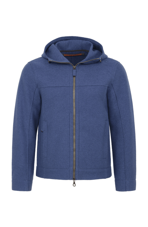 Walkjacke für Herren mit Kapuze in Blau – Modell Kian-CW, Vorderansicht