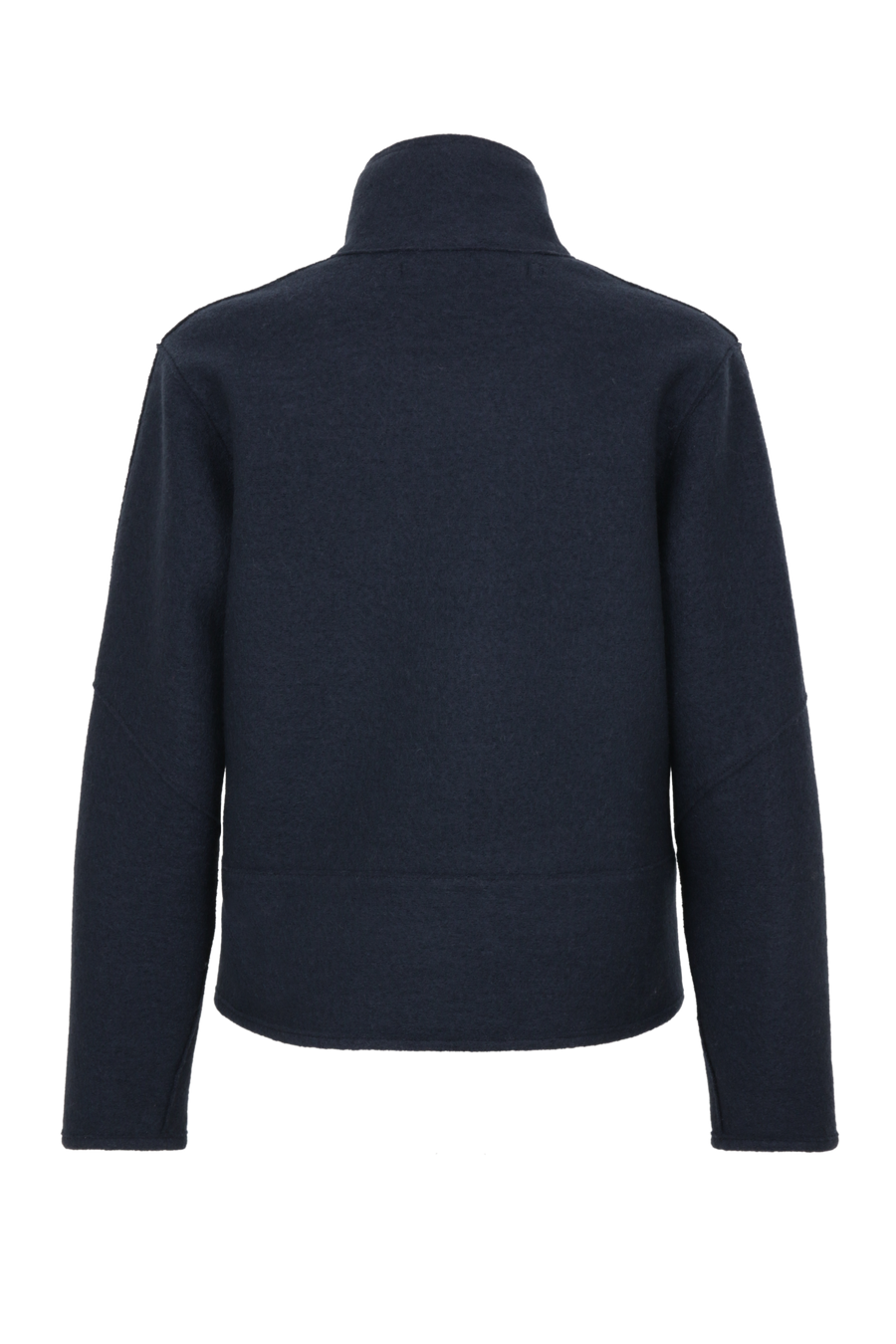 Kurz geschnittene Damen-Walkjacke von Frauenschuh, Modell 704129 Violet2.0-CW, Farbe Midnight Rueckansicht – nachhaltig gefertigt aus mulesingfreier Schurwolle
