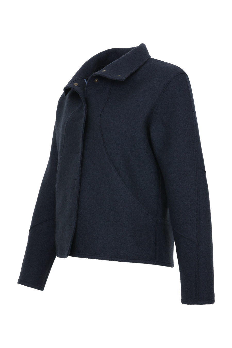 Kurz geschnittene Damen-Walkjacke von Frauenschuh, Modell 704129 Violet2.0-CW, Farbe Midnight Seitenansicht – nachhaltig gefertigt aus mulesingfreier Schurwolle