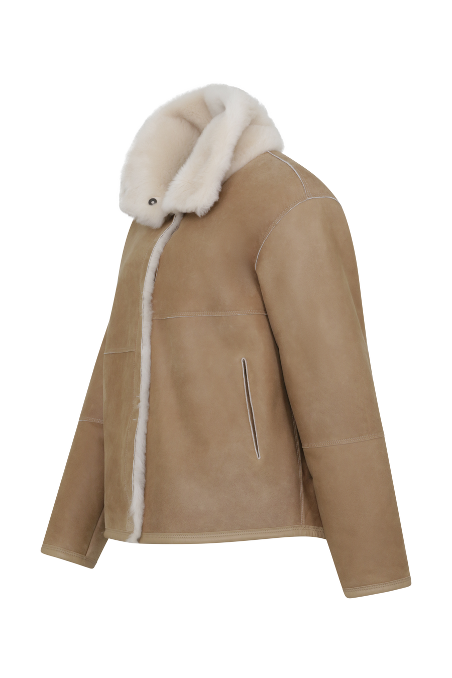 Seitenansicht der wendbaren Lammfelljacke für Damen, Modell 788724 Dolli-LCP, Farbe 940 Caramel