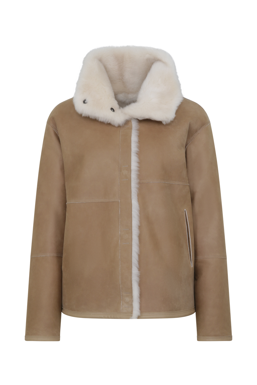 Vorderansicht der wendbaren Lammfelljacke für Damen, Modell 788724 Dolli-LCP, Farbe 940 Caramel