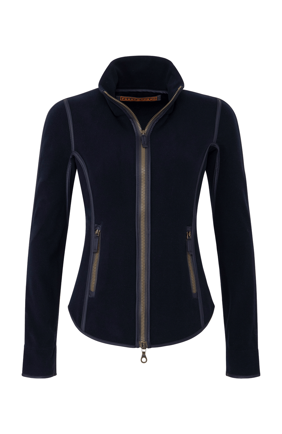 Klassische Frauenschuh-Jacke aus biologisch abbaubarem Microfleece. Enganliegend und feminin geschnitten mit abgerundetem Saum, Zwei-Wege-Zipper und seitlichen Taschen mit Zip. Das Material hält warm, ist leicht zu pflegen, komfortabel und nachhaltig. Farbe Dunkelblau (Farbe: midnight).