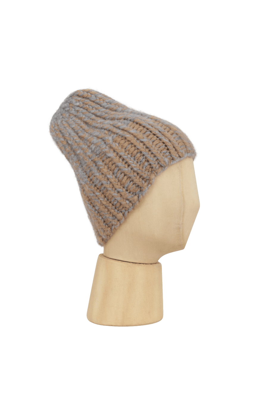 Beanie1, handgestrickt aus 100 % Kaschmir, luxuriös weich, fühlt sich an wie Seide, kratzt nicht. Klassischer Rippstrick für perfekten Sitz, modern im Bi-Color-Design, wärmend, leicht und hautfreundlich. Perfekt für kalte Tage. In der Farbe Karamellgrau (Farbe: camel)