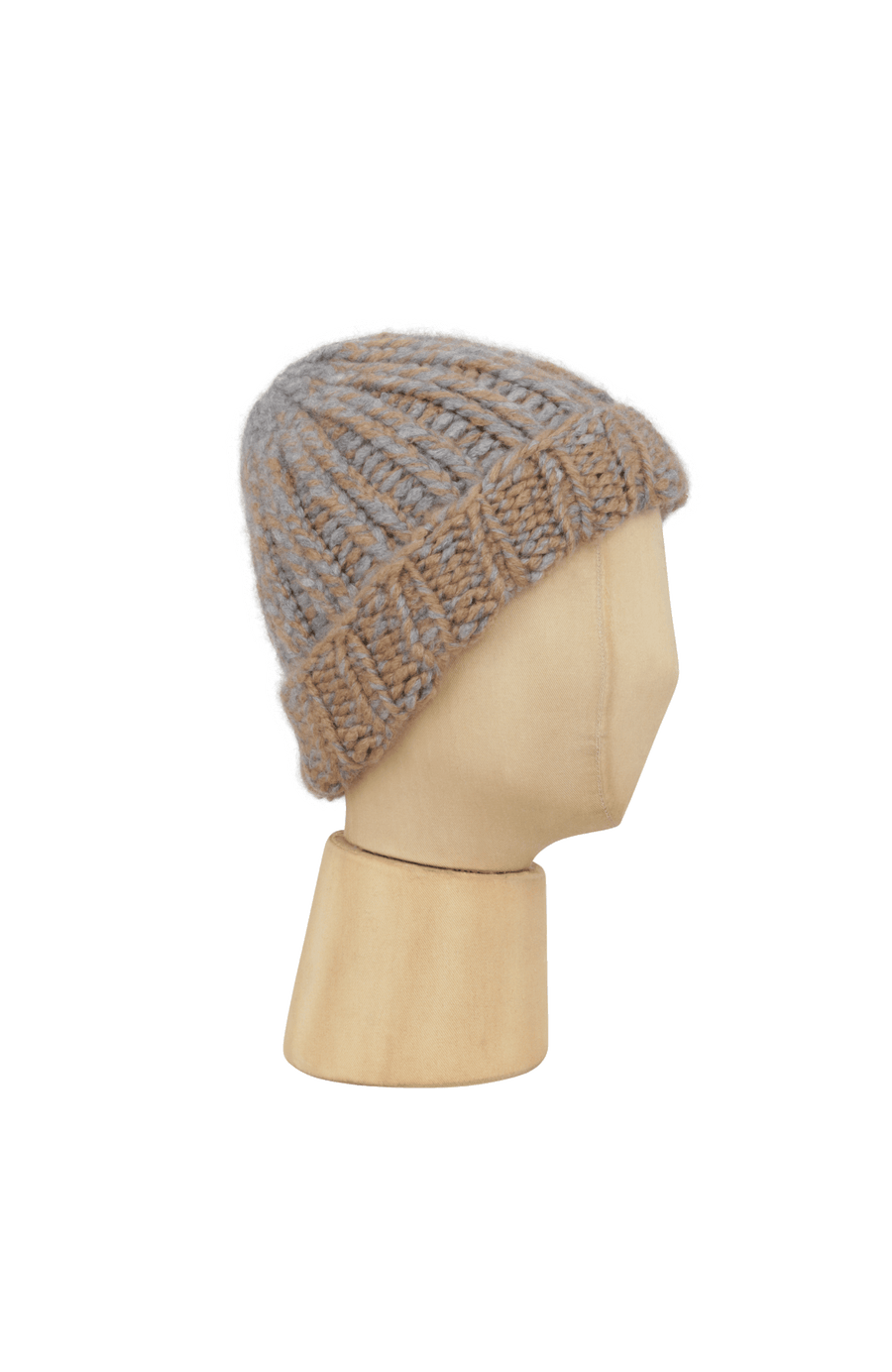 Beanie1, handgestrickt aus 100 % Kaschmir, luxuriös weich, fühlt sich an wie Seide, kratzt nicht. Klassischer Rippstrick für perfekten Sitz, modern im Bi-Color-Design, wärmend, leicht und hautfreundlich. Perfekt für kalte Tage. In der Farbe Karamellgrau (Farbe: camel)