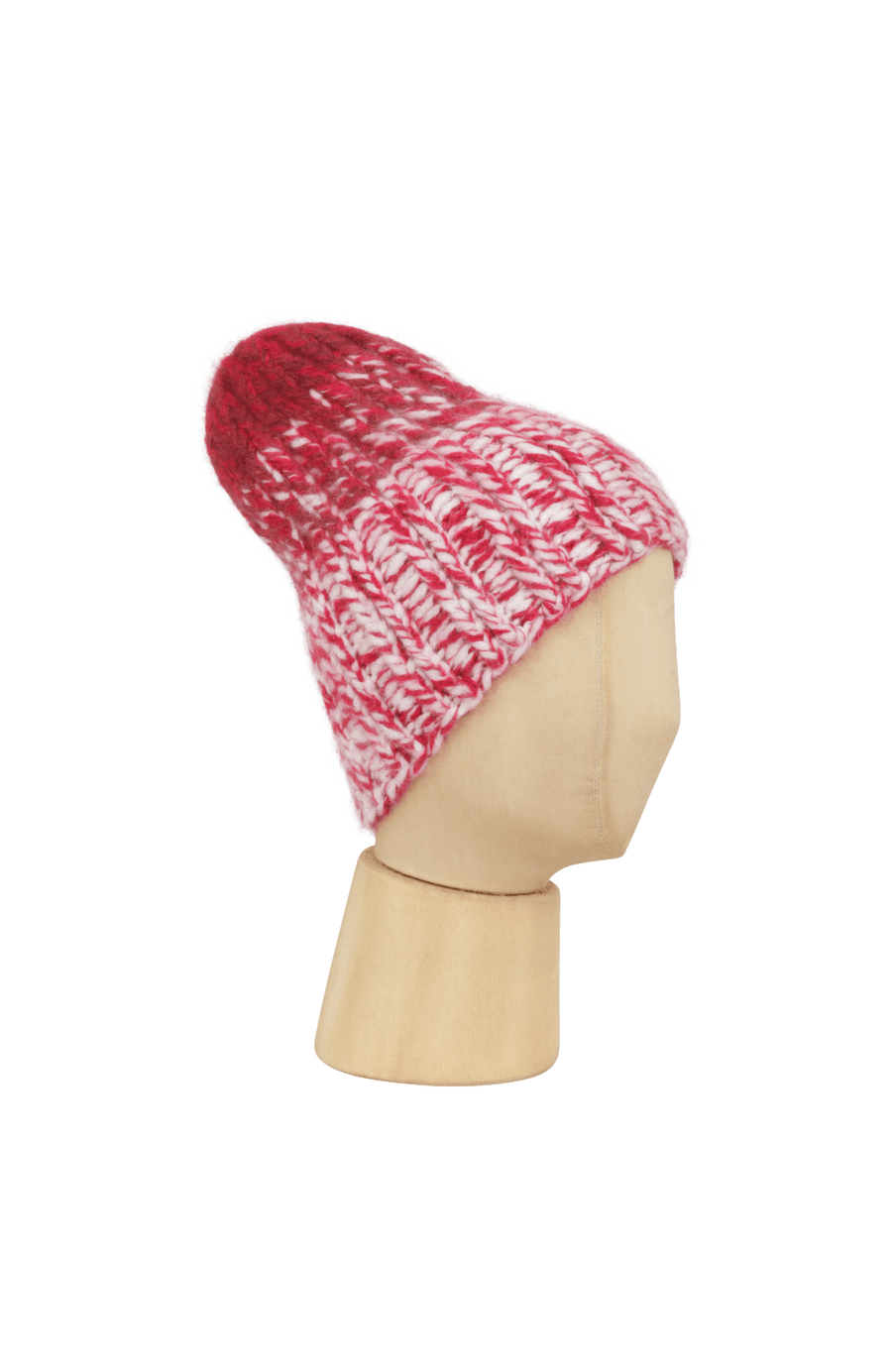 Beanie1, handgestrickt aus 100 % Kaschmir, luxuriös weich, fühlt sich an wie Seide, kratzt nicht. Klassischer Rippstrick für perfekten Sitz, modern im Bi-Color-Design, wärmend, leicht und hautfreundlich. Perfekt für kalte Tage. In der Farbe Rot-Weiß (Farbe: poppy color)