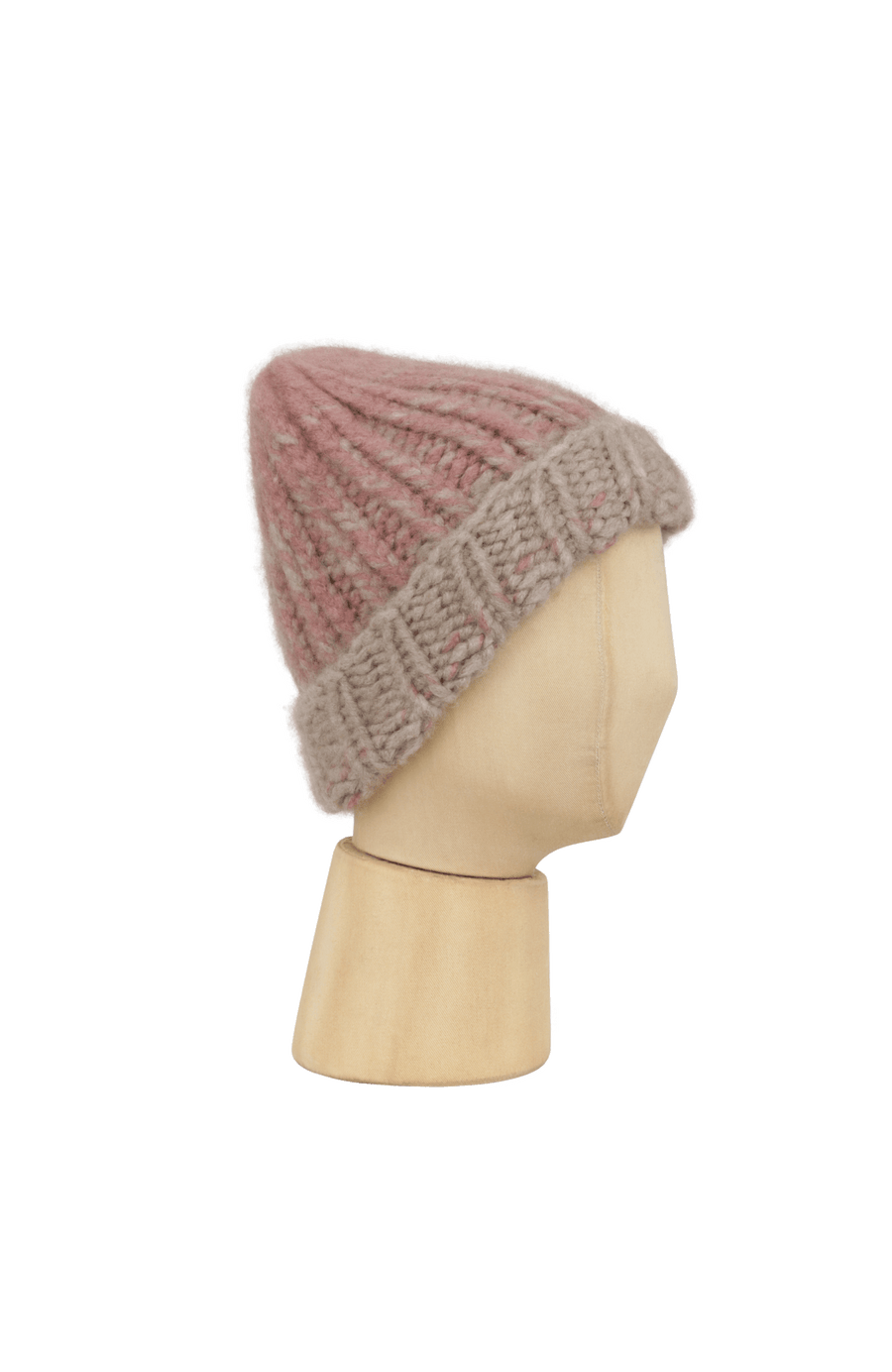 Beanie1, handgestrickt aus 100 % Kaschmir, luxuriös weich, fühlt sich an wie Seide, kratzt nicht. Klassischer Rippstrick für perfekten Sitz, modern im Bi-Color-Design, wärmend, leicht und hautfreundlich. Perfekt für kalte Tage. In der Farbe Hellrosa (Farbe: soft pink)