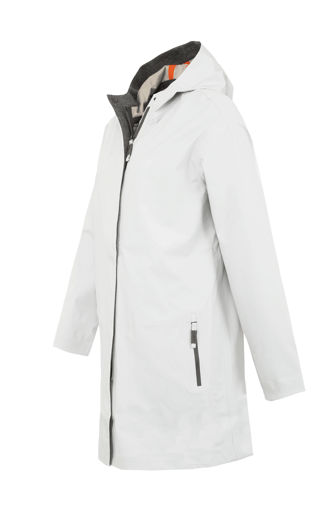 Damen-Funktionsmantel aus atmungsaktivem, wind- und wasserfestem 3-Layer-Material mit geradem Schnitt, verborgenem Reißverschluss mit Druckknopfleiste, zwei Seitentaschen und zwei Innentaschen. Oversize Schnitt für eine locker fallende Passform. Wählen Sie Ihre gewöhnliche Größe. In der Farbe Weiß (Farbe: glacier).
