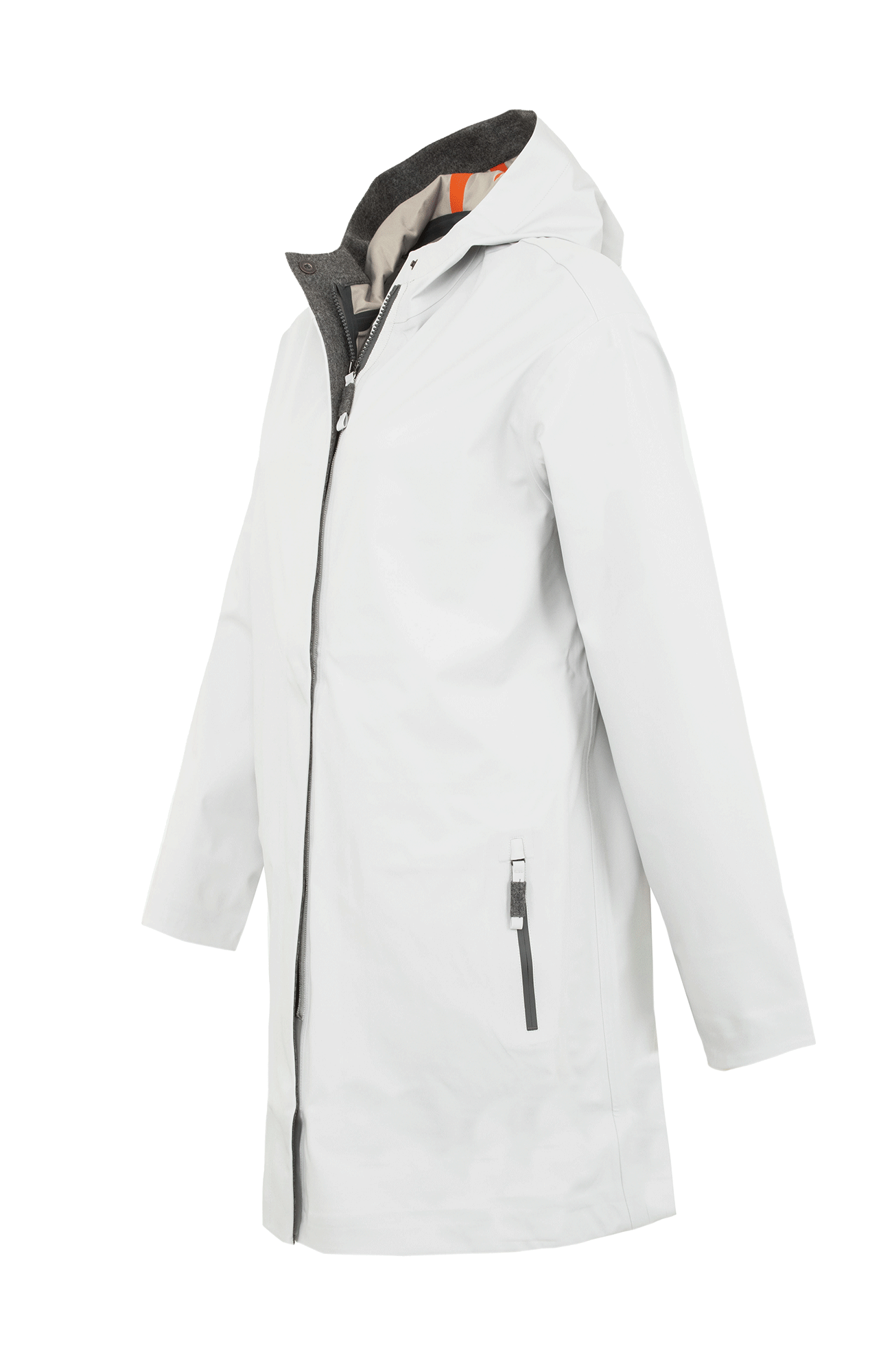 Damen-Funktionsmantel aus atmungsaktivem, wind- und wasserfestem 3-Layer-Material mit geradem Schnitt, verborgenem Reißverschluss mit Druckknopfleiste, zwei Seitentaschen und zwei Innentaschen. Oversize Schnitt für eine locker fallende Passform. Wählen Sie Ihre gewöhnliche Größe. In der Farbe Weiß (Farbe: glacier).