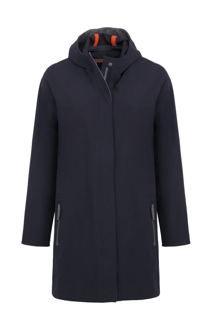 Damen-Funktionsmantel aus atmungsaktivem, wind- und wasserfestem 3-Layer-Material mit geradem Schnitt, verborgenem Reißverschluss mit Druckknopfleiste, zwei Seitentaschen und zwei Innentaschen. Oversize Schnitt für eine locker fallende Passform. Wählen Sie Ihre gewöhnliche Größe. In der Farbe Dunkelblau (Farbe: midnight).