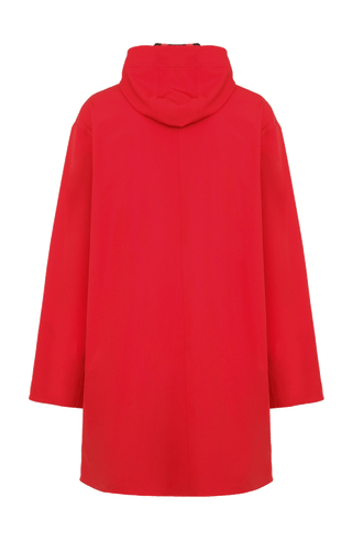 Damen-Funktionsmantel aus atmungsaktivem, wind- und wasserfestem 3-Layer-Material mit geradem Schnitt, verborgenem Reißverschluss mit Druckknopfleiste, zwei Seitentaschen und zwei Innentaschen. Oversize Schnitt für eine locker fallende Passform. Wählen Sie Ihre gewöhnliche Größe. In der Farbe Rot (Farbe: ruby).