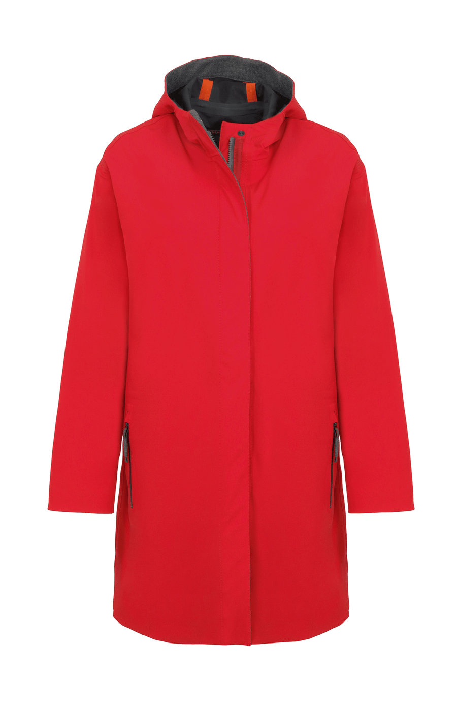Damen-Funktionsmantel aus atmungsaktivem, wind- und wasserfestem 3-Layer-Material mit geradem Schnitt, verborgenem Reißverschluss mit Druckknopfleiste, zwei Seitentaschen und zwei Innentaschen. Oversize Schnitt für eine locker fallende Passform. Wählen Sie Ihre gewöhnliche Größe. In der Farbe Rot (Farbe: ruby)