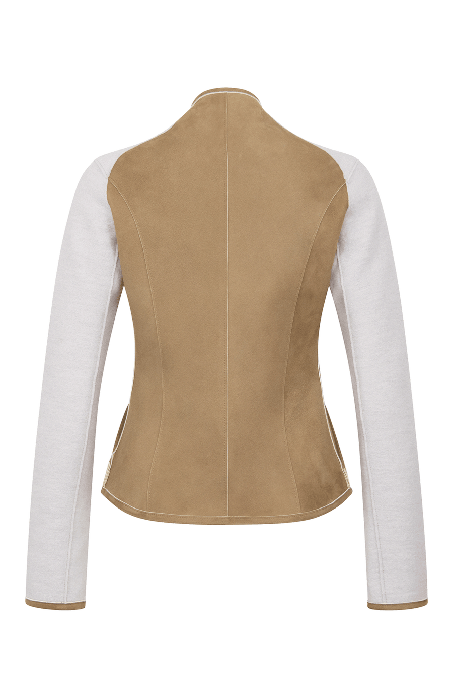Lederjacke JoyMulti-EL mit traditionellem Walk an den Ärmeln, enganliegend, feminin und tailliert geschnitten. Leichtes Tragegefühl, offenkantige Ledernahtverarbeitung, Stehkragen, Leder-eingefasste Ärmelabschlüsse, markanter Zwei-Wege-Zipper, Seitentaschen. Leder in der Farbe hell braun, Walk in der Farbe weiß-beige. (Farbe: caramel)