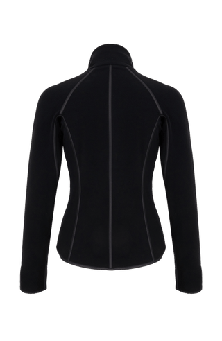 Klassische Frauenschuh-Jacke aus biologisch abbaubarem Microfleece. Enganliegend und feminin geschnitten mit abgerundetem Saum, Zwei-Wege-Zipper und seitlichen Taschen mit Zip. Das Material hält warm, ist komfortabel, leicht zu pflegen und nachhaltig. Farbe Schwarz (Farbe: black).