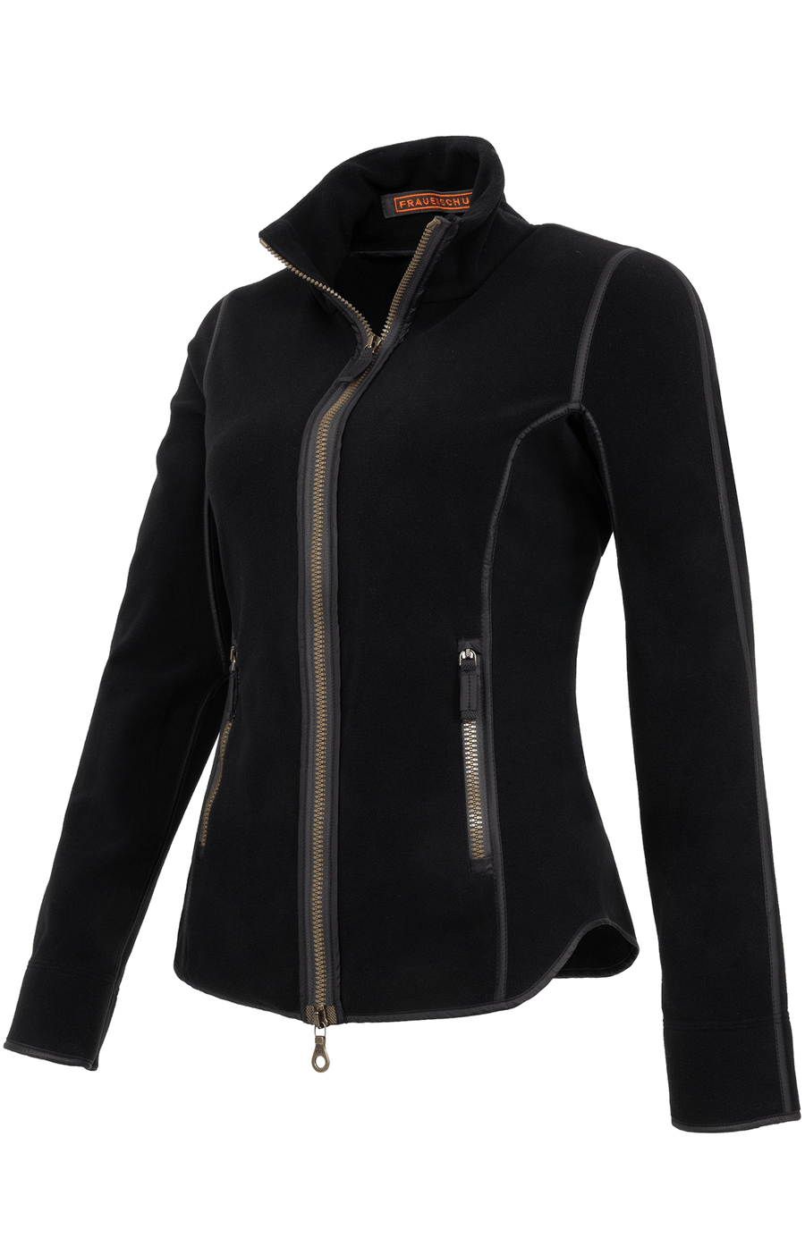Klassische Frauenschuh-Jacke aus biologisch abbaubarem Microfleece. Enganliegend und feminin geschnitten mit abgerundetem Saum, Zwei-Wege-Zipper und seitlichen Taschen mit Zip. Das Material hält warm, ist komfortabel, leicht zu pflegen und nachhaltig. Farbe Schwarz (Farbe: black).