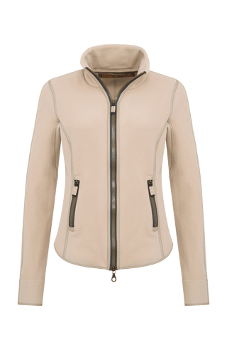 Klassische Frauenschuh-Jacke aus biologisch abbaubarem Microfleece. Enganliegend und feminin geschnitten mit abgerundetem Saum, Zwei-Wege-Zipper und seitlichen Taschen mit Zip. Das Material hält warm, ist komfortabel, leicht zu pflegen und nachhaltig. Farbe Hellbraun (Farbe: savannah).