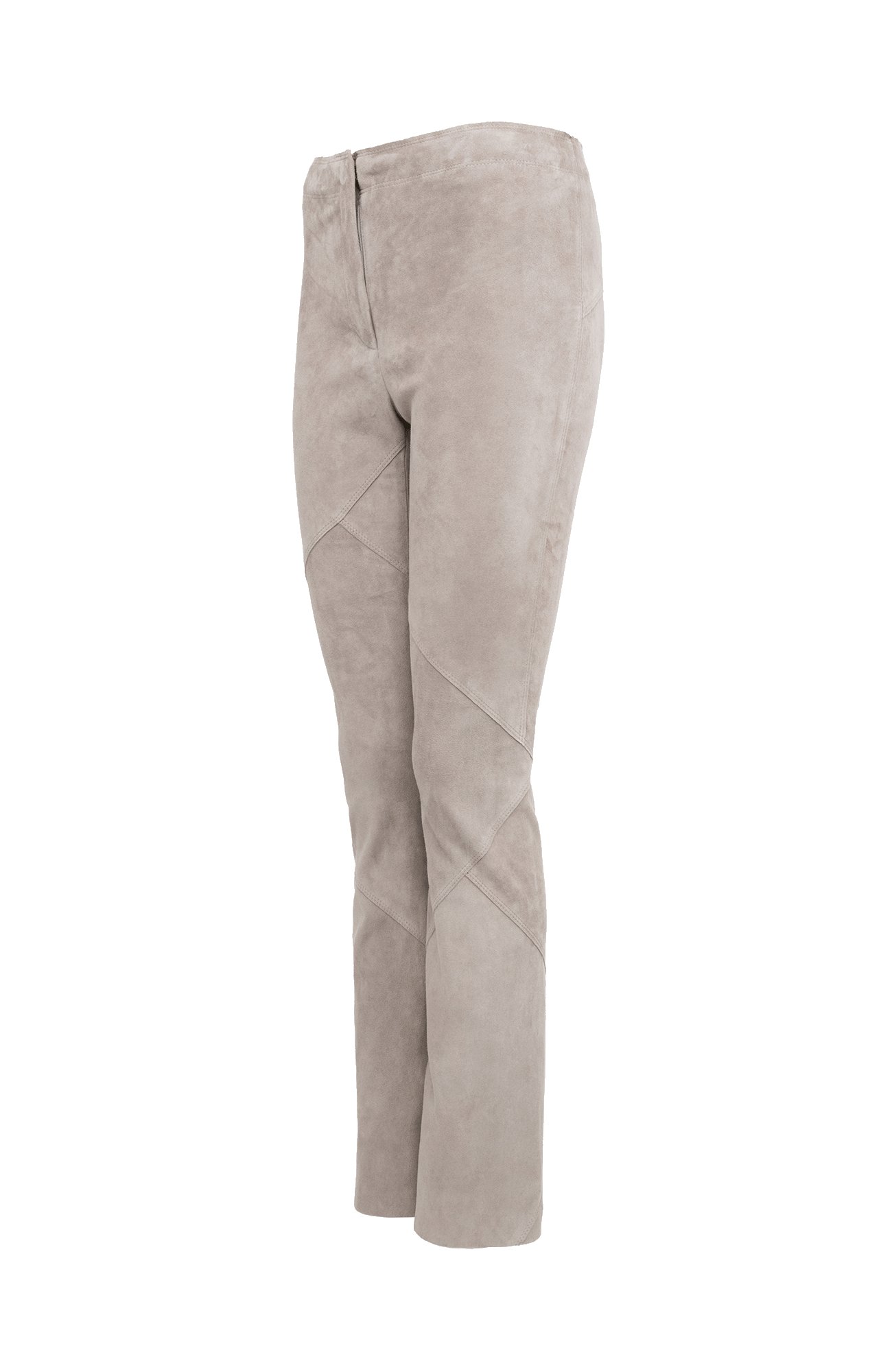 Lederhose Aurelia-VST aus Velours Stretch, gerade geschnitten, direkt am Körper anliegend, elastischer Gummibund, Zipper und Knopf an der Seite, offenkantige Nahtverarbeitung mit Patchwork-Design, leichtes Tragegefühl, Komfortnaht am Knie für optimale Bewegungsfreiheit. Farbe Beige (Farbe: sandstone).