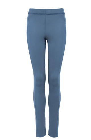 Damen-Legging Daphne-NP aus Natural Powerstretch mit glatter, glänzender Oberfläche, schmale Passform, taillenhoher Bund, sehr bequem durch eingearbeiteten Gummibund. In der Farbe Blau (Farbe: denim)