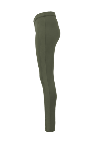Damen-Legging Daphne-NP aus Natural Powerstretch mit glatter, glänzender Oberfläche, schmale Passform, taillenhoher Bund, sehr bequem durch eingearbeiteten Gummibund. In der Farbe Olivgrün (Farbe: olivine)