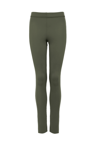 Damen-Legging Daphne-NP aus Natural Powerstretch mit glatter, glänzender Oberfläche, schmale Passform, taillenhoher Bund, sehr bequem durch eingearbeiteten Gummibund. In der Farbe Olivgrün (Farbe: olivine)