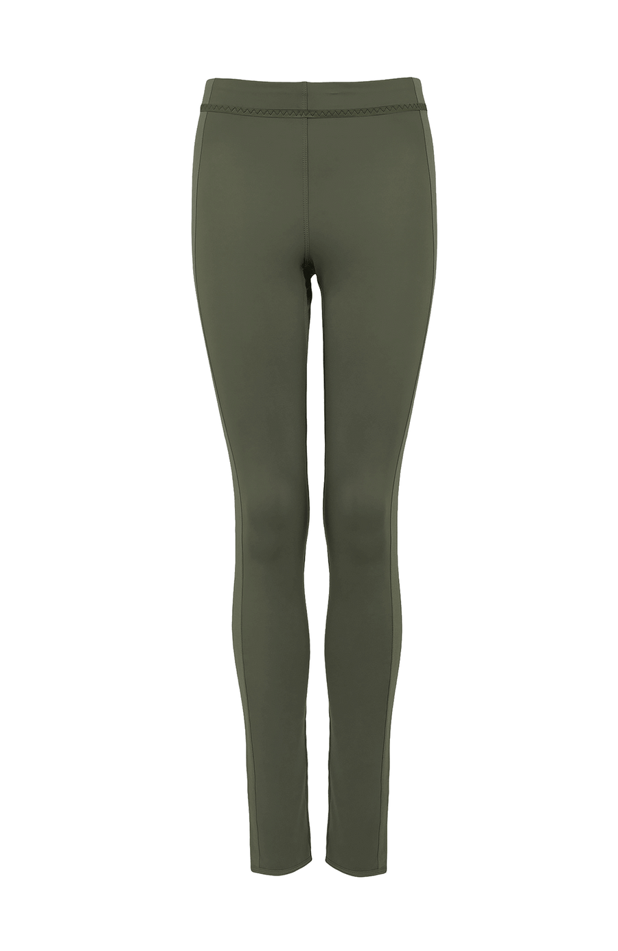 Damen-Legging Daphne-NP aus Natural Powerstretch mit glatter, glänzender Oberfläche, schmale Passform, taillenhoher Bund, sehr bequem durch eingearbeiteten Gummibund. In der Farbe Olivgrün (Farbe: olivine)