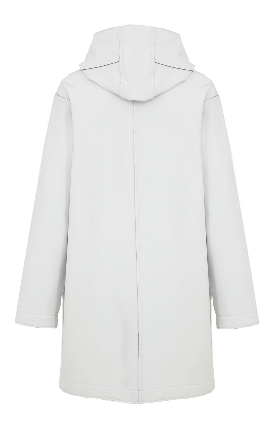 Damen-Parka-Mantel aus edlem Softshellmaterial mit geradem Schnitt, verborgenem Reißverschluss mit Druckknopfleiste, zwei Seitentaschen und zwei Innentaschen. Oversize Schnitt für eine locker fallende Passform. Wählen Sie Ihre gewöhnliche Größe. In der Farbe Weiß (Farbe: glacier).