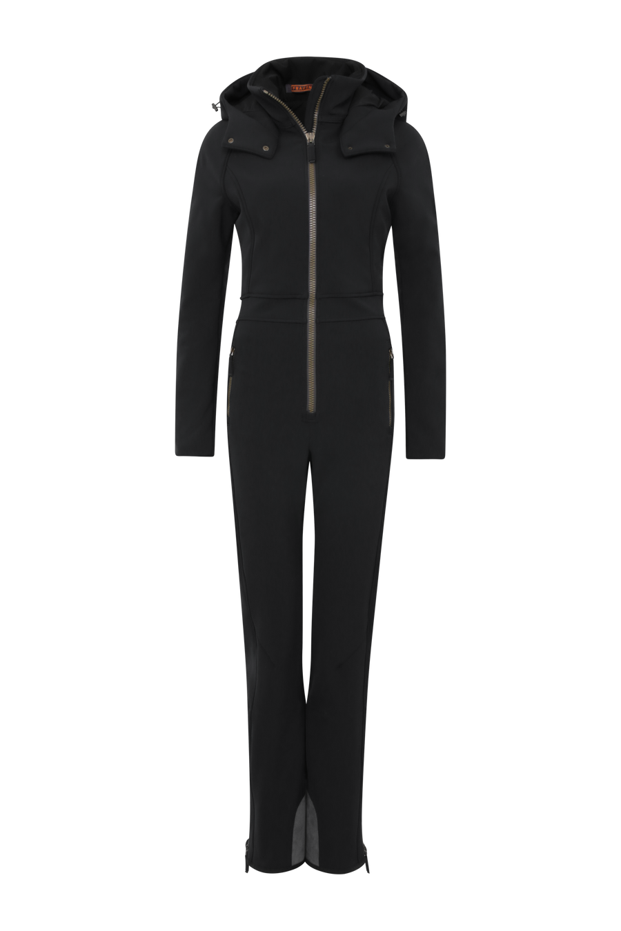 Performance Ski-Overall Kate-S aus Schöller Softshell, enganliegende Passform, Taillenbetonung durch angedeuteten Gürtel, abnehmbare Kapuze, Oberkörper gefüttert, markanter Zip, zwei Taschen mit markantem Zip, Skipasstasche mit nahtfeinem Zip, klassische Frauenschuh Features wie Kantenschutz aus Alcantara-Leder, enganliegende Ärmelbündchen und Schneefang. Robustes, elastisches Material, wasser- und windabweisend, ideal für die Skipiste. In der Farbe Schwarz (Farbe: black)