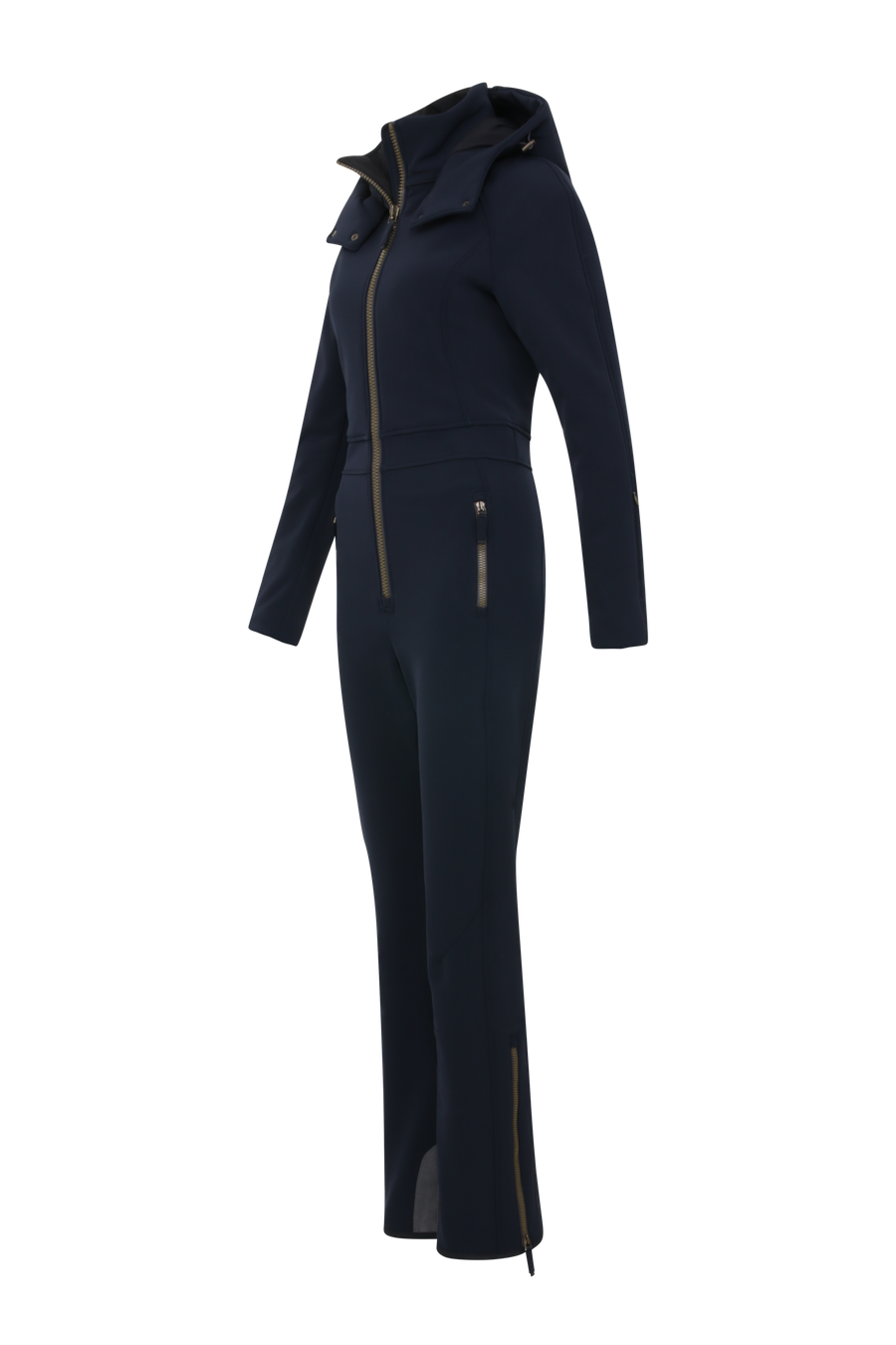 Performance Ski-Overall Kate-S aus Schöller Softshell, enganliegende Passform, Taillenbetonung durch angedeuteten Gürtel, abnehmbare Kapuze, Oberkörper gefüttert, markanter Zip, zwei Taschen mit markantem Zip, Skipasstasche mit nahtfeinem Zip, klassische Frauenschuh Features wie Kantenschutz aus Alcantara-Leder, enganliegende Ärmelbündchen und Schneefang. Robustes, elastisches Material, wasser- und windabweisend, ideal für die Skipiste. In der Farbe Dunkelblau (Farbe: midnight)