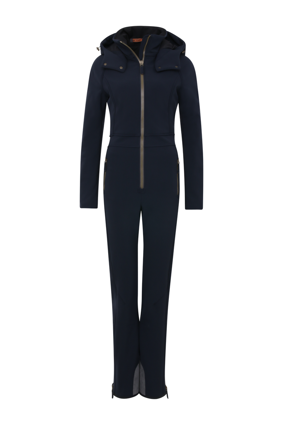 Performance Ski-Overall Kate-S aus Schöller Softshell, enganliegende Passform, Taillenbetonung durch angedeuteten Gürtel, abnehmbare Kapuze, Oberkörper gefüttert, markanter Zip, zwei Taschen mit markantem Zip, Skipasstasche mit nahtfeinem Zip, klassische Frauenschuh Features wie Kantenschutz aus Alcantara-Leder, enganliegende Ärmelbündchen und Schneefang. Robustes, elastisches Material, wasser- und windabweisend, ideal für die Skipiste. In der Farbe Dunkelblau (Farbe: midnight)