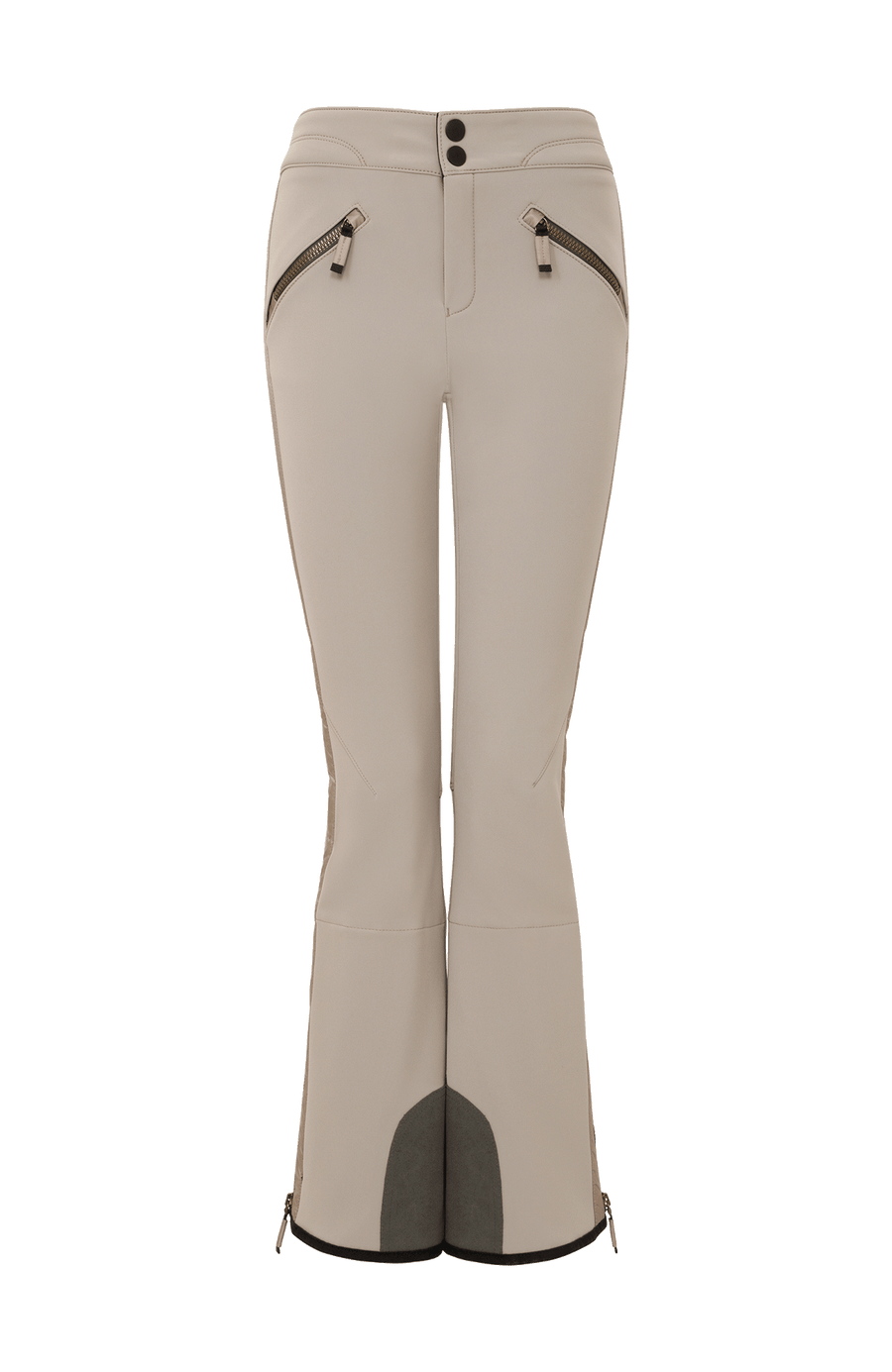 Sportliche Softshell-Skihose Christie-S, figurbetonter Schnitt mit höher geschnittenem Bund im Rücken, spezielle Sicherheitsdruckknöpfe, zwei Eingriffstaschen mit Reißverschluss, Zipper am Beinsaum, elastischer Schneefang, Kantenschutz aus Alcantara und leicht aufgeraute Innenseite für weichen Tragekomfort. Ergonomisches Knie für maximale Bewegungsfreiheit. GRÖßENHINWEIS: Figurbetonte Passform, wählen Sie Ihre gewohnte Größe. In der Farbe Hellbraun (Farbe: cashmere)