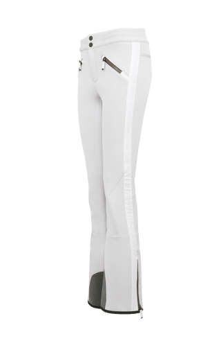 Sportliche Softshell-Skihose Christie-S, figurbetonter Schnitt mit höher geschnittenem Bund im Rücken, spezielle Sicherheitsdruckknöpfe, zwei Eingriffstaschen mit Reißverschluss, Zipper am Beinsaum, elastischer Schneefang, Kantenschutz aus Alcantara und leicht aufgeraute Innenseite für weichen Tragekomfort. Ergonomisches Knie für maximale Bewegungsfreiheit. GRÖßENHINWEIS: Figurbetonte Passform, wählen Sie Ihre gewohnte Größe. In der Farbe Weiß-Grau (Farbe: glacier)