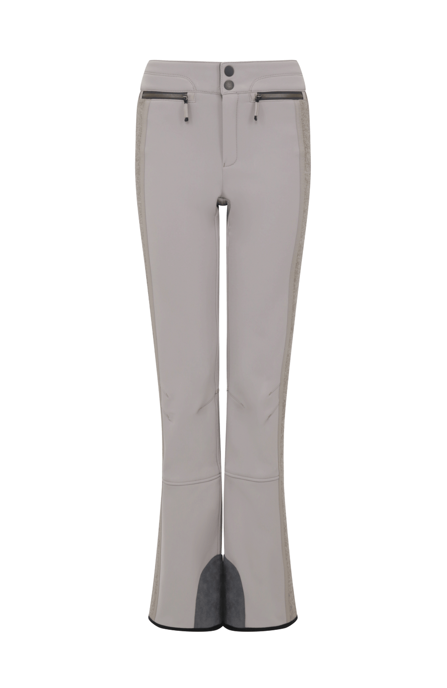 Performance Skihose SerafinaMulti-S aus Schöller Softshell, figurbetont mit leicht ausgestelltem Bein, Lodenstreifen an der Seite, zwei markante Taschen mit Zip, klassische Frauenschuh Features wie Kantenschutz aus Alcantara-Leder, Sicherheitsdruckknöpfe, Knieabnäher und Schneefang. Robustes, elastisches Material, wasser- und windabweisend, ideal zum Skifahren oder Schneewandern. In der Farbe hell Braun (Farbe: cashmere)