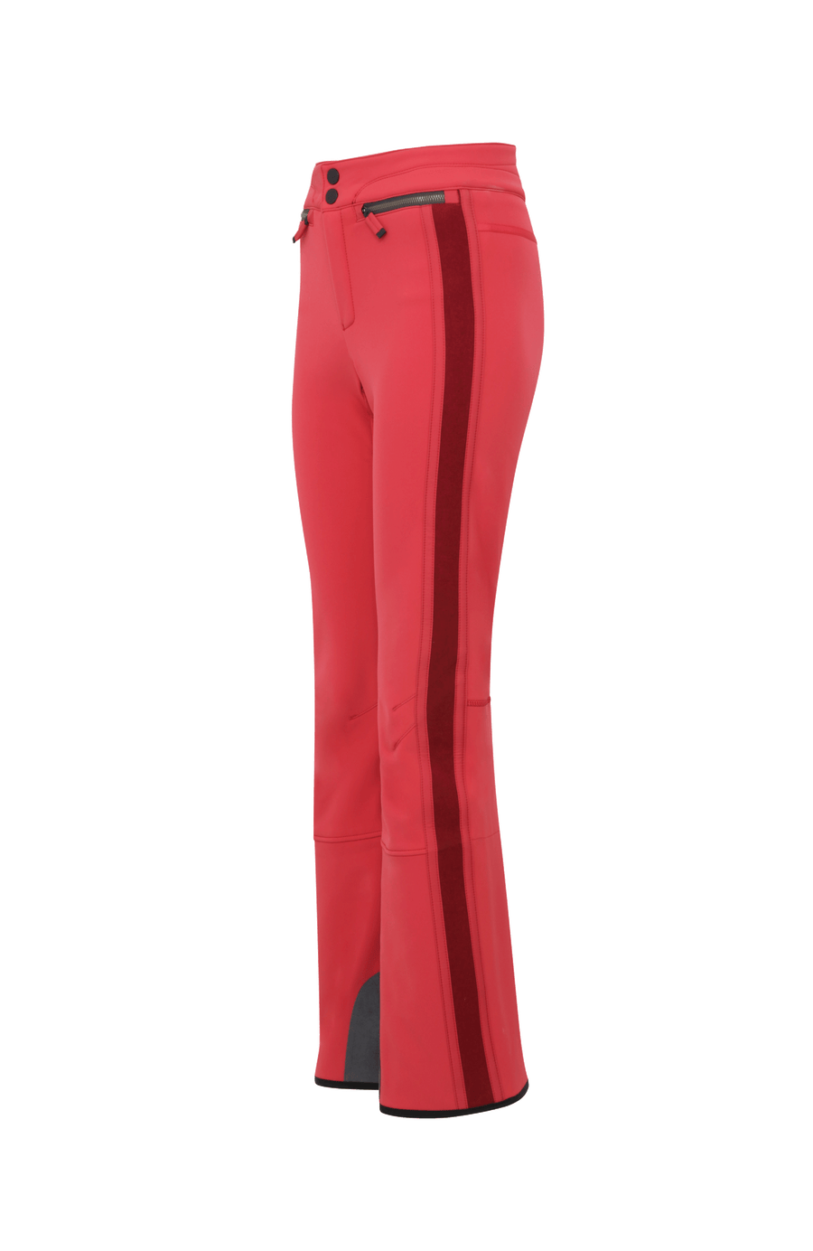 Performance Skihose SerafinaMulti-S aus Schöller Softshell, figurbetont mit leicht ausgestelltem Bein, Lodenstreifen an der Seite, zwei markante Taschen mit Zip, klassische Frauenschuh Features wie Kantenschutz aus Alcantara-Leder, Sicherheitsdruckknöpfe, Knieabnäher und Schneefang. Robustes, elastisches Material, wasser- und windabweisend, ideal zum Skifahren oder Schneewandern. In der Farbe Rot (Farbe: poppy)