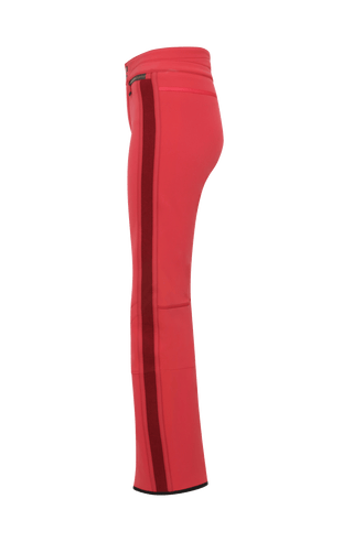 Performance Skihose SerafinaMulti-S aus Schöller Softshell, figurbetont mit leicht ausgestelltem Bein, Lodenstreifen an der Seite, zwei markante Taschen mit Zip, klassische Frauenschuh Features wie Kantenschutz aus Alcantara-Leder, Sicherheitsdruckknöpfe, Knieabnäher und Schneefang. Robustes, elastisches Material, wasser- und windabweisend, ideal zum Skifahren oder Schneewandern. In der Farbe Rot (Farbe: poppy)