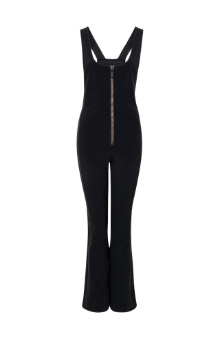 Ski-Catsuit Davina2.0-S im Latzhosen-Stil ohne Ärmel, schmaler figurbetonter Schnitt mit ausgestelltem Bein und femininer Bustier-Ausschnitt. Streifen an den Beinaußenseiten aus Alcantara-Leder, Träger hinten aus elastischem Gummi, ergonomisches Knie, langer Zipper, auffallende Nähte, Seitentaschen mit Zip, Kantenschutz aus Alcantara-Leder und Schneefang. Enganliegend und feminin, betont die Silhouette und Bewegungsfreiheit. In der Farbe Schwarz (Farbe: black)