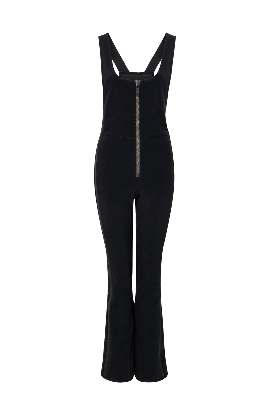 Ski-Catsuit Davina2.0-S im Latzhosen-Stil ohne Ärmel, schmaler figurbetonter Schnitt mit ausgestelltem Bein und femininer Bustier-Ausschnitt. Streifen an den Beinaußenseiten aus Alcantara-Leder, Träger hinten aus elastischem Gummi, ergonomisches Knie, langer Zipper, auffallende Nähte, Seitentaschen mit Zip, Kantenschutz aus Alcantara-Leder und Schneefang. Enganliegend und feminin, betont die Silhouette und Bewegungsfreiheit. In der Farbe Schwarz (Farbe: black)