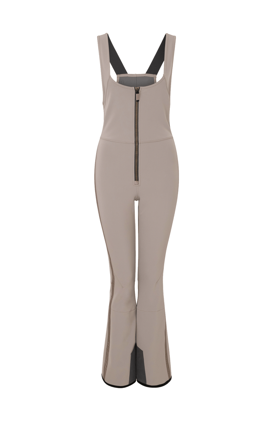 Ski-Catsuit Davina2.0-S im Latzhosen-Stil ohne Ärmel, schmaler figurbetonter Schnitt mit ausgestelltem Bein und femininer Bustier-Ausschnitt. Streifen an den Beinaußenseiten aus Alcantara-Leder, Träger hinten aus elastischem Gummi, ergonomisches Knie, langer Zipper, auffallende Nähte, Seitentaschen mit Zip, Kantenschutz aus Alcantara-Leder und Schneefang. Enganliegend und feminin, betont die Silhouette und Bewegungsfreiheit. In der Farbe Beige (Farbe: cashmere)