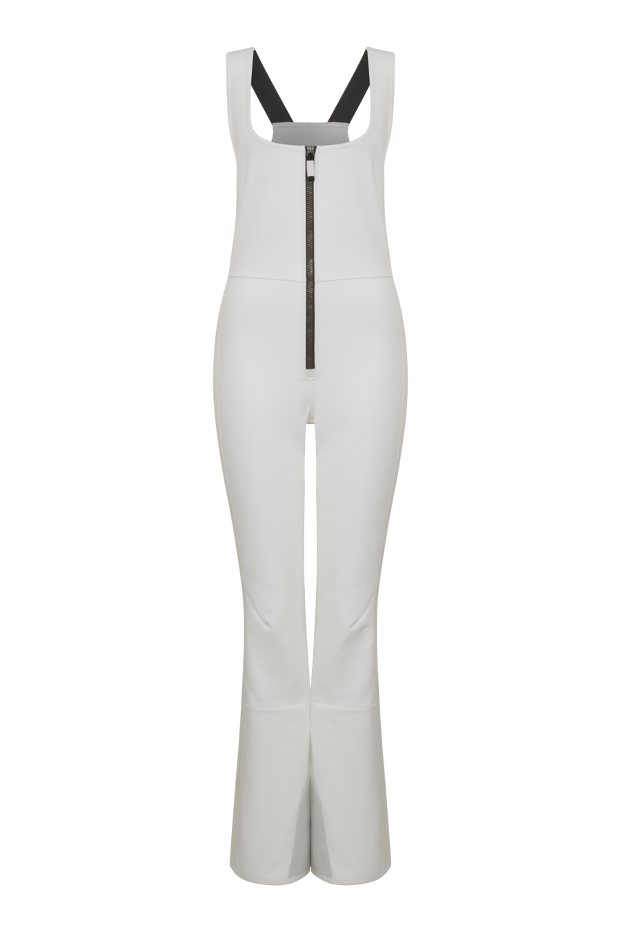 Ski-Catsuit Davina2.0-S im Latzhosen-Stil ohne Ärmel, schmaler figurbetonter Schnitt mit ausgestelltem Bein und femininer Bustier-Ausschnitt. Streifen an den Beinaußenseiten aus Alcantara-Leder, Träger hinten aus elastischem Gummi, ergonomisches Knie, langer Zipper, auffallende Nähte, Seitentaschen mit Zip, Kantenschutz aus Alcantara-Leder und Schneefang. Enganliegend und feminin, betont die Silhouette und Bewegungsfreiheit. In der Farbe milchig/weiß (Farbe: cloud)