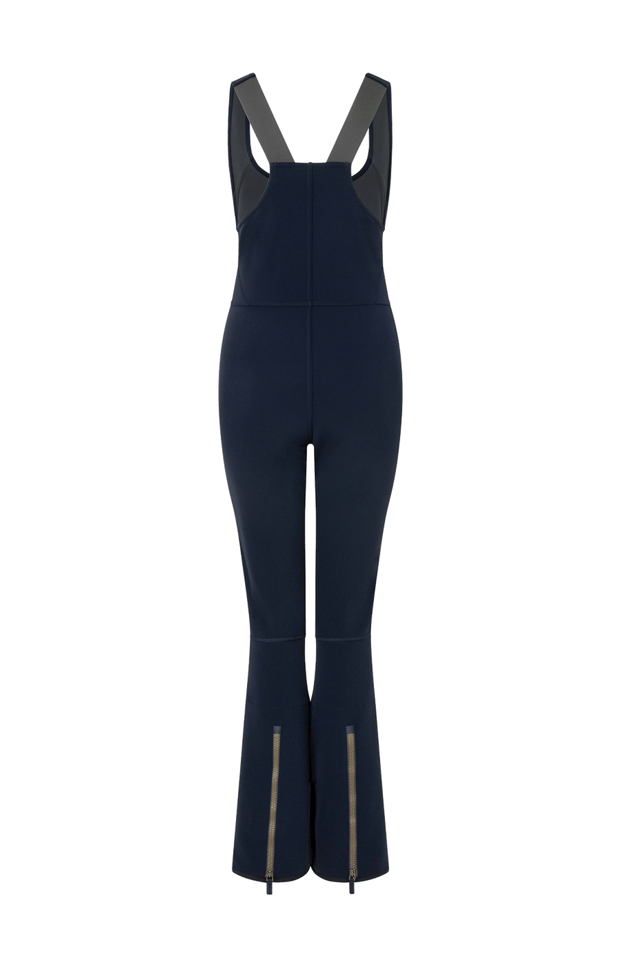 Ski-Catsuit Davina2.0-S im Latzhosen-Stil ohne Ärmel, schmaler figurbetonter Schnitt mit ausgestelltem Bein, femininer Bustier-Ausschnitt, Streifen an den Beinaußenseiten aus Alcantara-Leder, Träger hinten aus elastischem Gummi, ergonomisches Knie, markanter langer Zipper, auffallende Nähte, Seitentaschen mit Zip, Kantenschutz aus Alcantara-Leder und Schneefang. Enganliegend, feminin, betont Silhouette und Bewegungsfreiheit. In der Farbe Dunkelblau (Farbe: midnight)