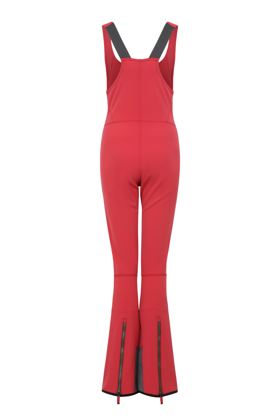 Ski-Catsuit Davina2.0-S im Latzhosen-Stil ohne Ärmel, schmaler figurbetonter Schnitt mit ausgestelltem Bein, femininer Bustier-Ausschnitt, Streifen an den Beinaußenseiten aus Alcantara-Leder, Träger hinten aus elastischem Gummi, ergonomisches Knie, langer Zipper, auffallende Nähte, Seitentaschen mit Zip, Kantenschutz aus Alcantara-Leder und Schneefang. Enganliegend, feminin, betont Silhouette und Bewegungsfreiheit. In der Farbe Rot (Farbe: poppy)