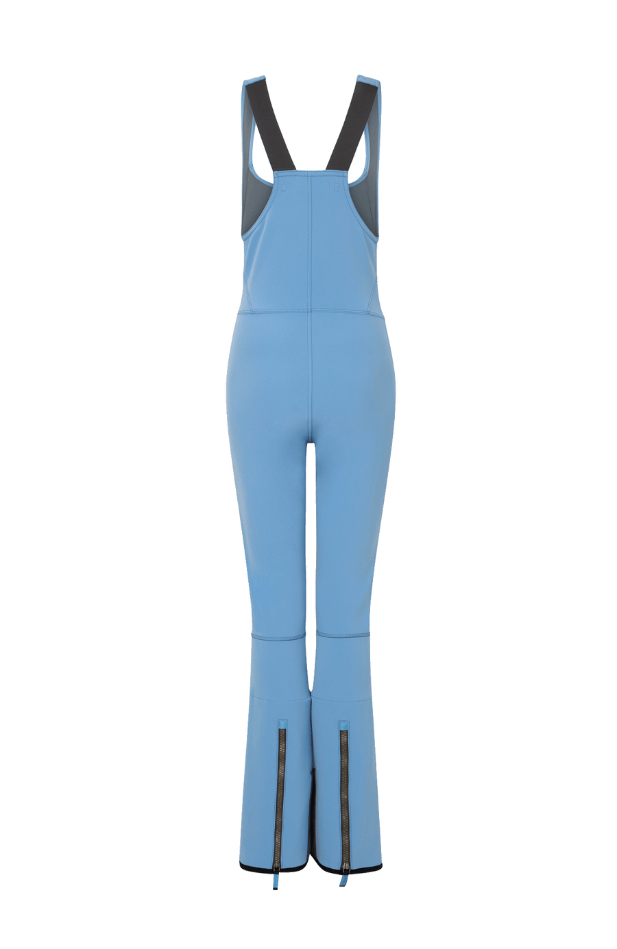 Ski-Catsuit Davina2.0-S im Latzhosen-Stil ohne Ärmel, schmaler figurbetonter Schnitt mit ausgestelltem Bein, femininer Bustier-Ausschnitt, Streifen an den Beinaußenseiten aus Alcantara-Leder, Träger hinten aus elastischem Gummi, ergonomisches Knie, langer Zipper, auffallende Nähte, Seitentaschen mit Zip, Kantenschutz aus Alcantara-Leder und Schneefang. Enganliegend, feminin, betont Silhouette und Bewegungsfreiheit. In der Farbe Hellblau (Farbe: sky)
