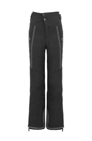 Damen-Skitourenhose aus atmungsaktivem, wind- und wasserfestem 3-Layer-Material mit RECCO®-System, verschweißten Nähten, seitlichen Bein-Zippern, Schneefang, robustem Kantenschutz aus Alcantara-Leder und lockerem Schnitt. In der Farbe Schwarz (Farbe: black)