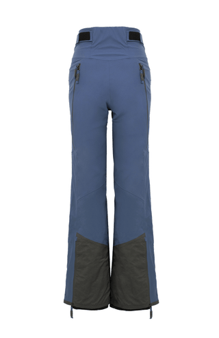Damen-Skitourenhose aus atmungsaktivem, wind- und wasserfestem 3-Layer-Material mit RECCO®-System, verschweißten Nähten, seitlichen Bein-Zippern, Schneefang, robustem Kantenschutz aus Alcantara-Leder und lockerem Schnitt. In der Farbe Blau (Farbe: denim)