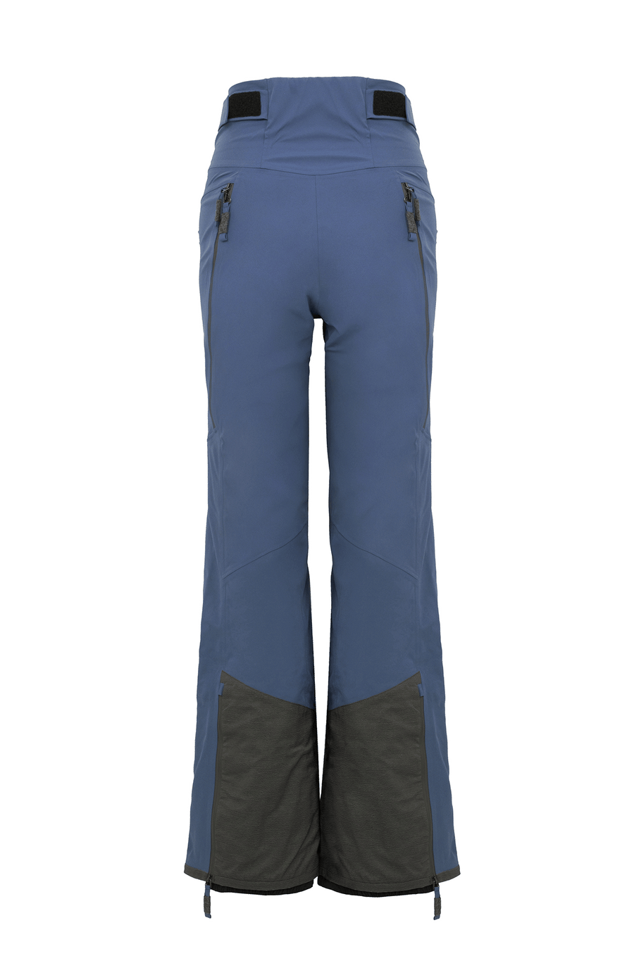 Damen-Skitourenhose aus atmungsaktivem, wind- und wasserfestem 3-Layer-Material mit RECCO®-System, verschweißten Nähten, seitlichen Bein-Zippern, Schneefang, robustem Kantenschutz aus Alcantara-Leder und lockerem Schnitt. In der Farbe Blau (Farbe: denim)